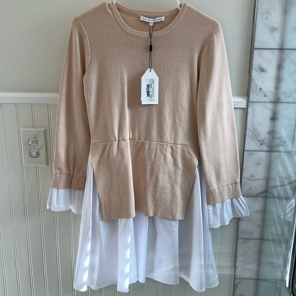 NWT English Factory Poplin Combo Knit Dress (Size Small)